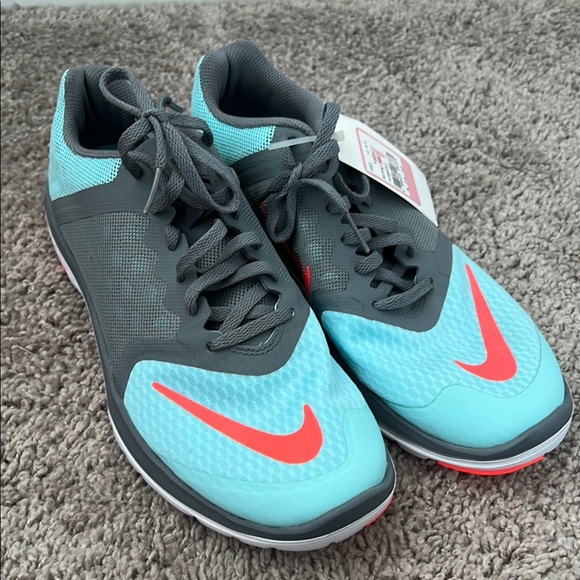 Nike FitSole Blue and Neon Coral Running Shoes - Picture 1 of 7